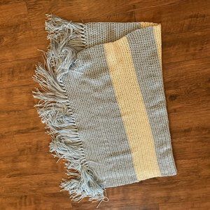 Handmade Crocheted Super Soft Afghan Stripe Lap Blanket 34x30 Blue White Throw